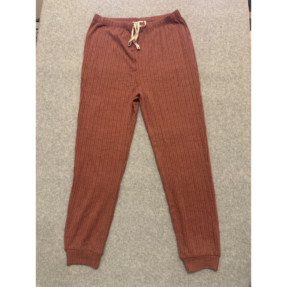Blu Pepper Women Large Rust Terracotta Ribbed Knit Jogger Loungewear Pants NWT